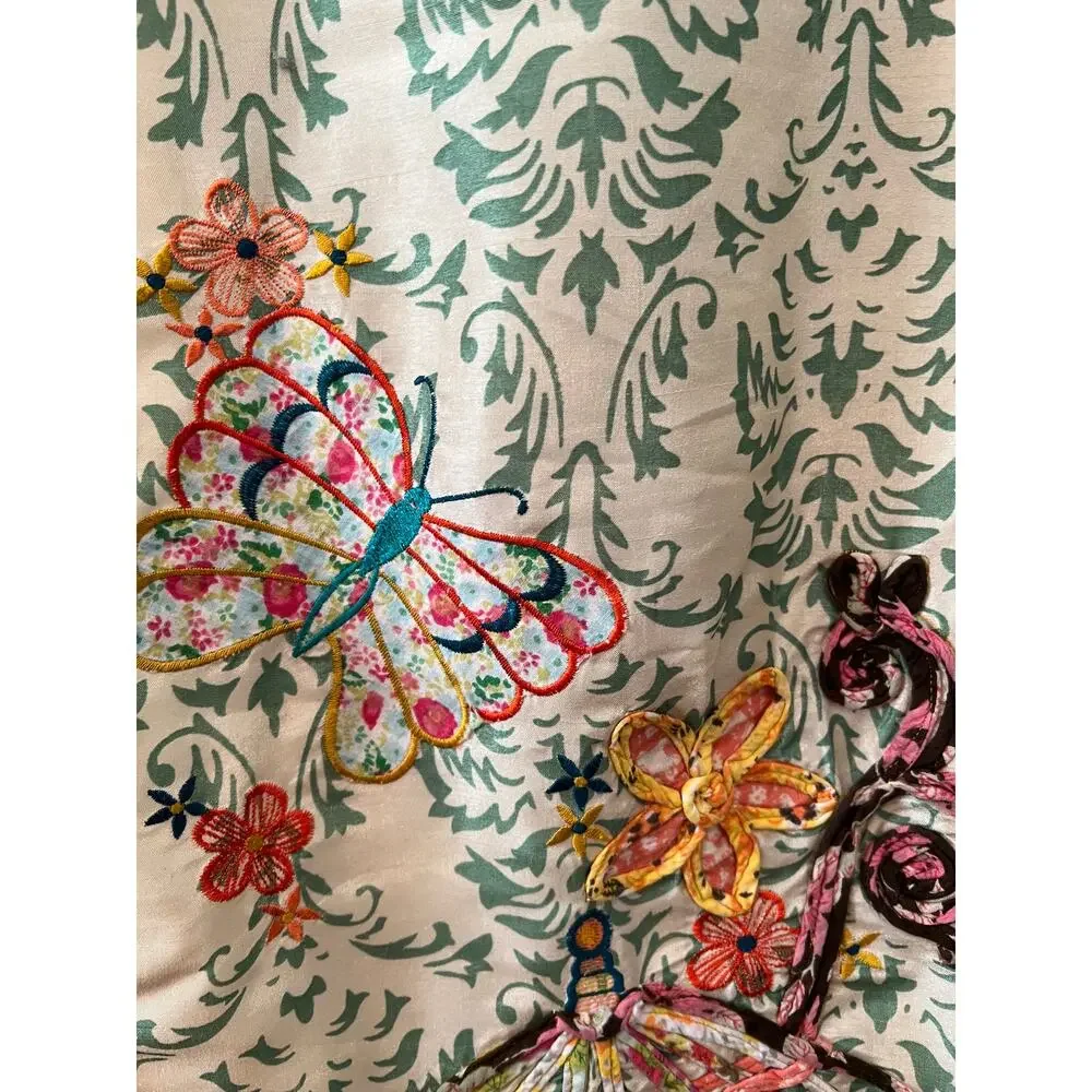 Pier 1 Imports Bohemian Caged Birds Butterfly Silky Floral Print Table Runner